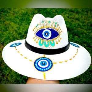 Sold ‼️CUSTOM HAND PAINTED EVIL EYE HAT‼️
